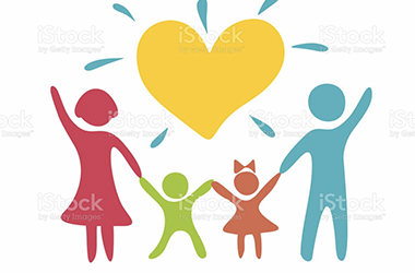 family holding hands with heart above