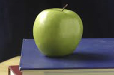 green apple on school books